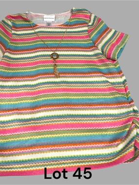Girls' Multicolor Striped Knit Pajama Top - Bright Rainbow